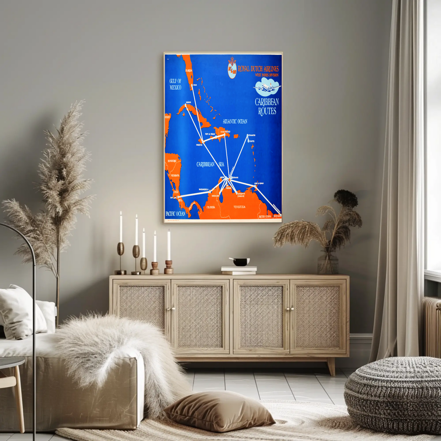 KLM Caribbean Routes Vintage Poster