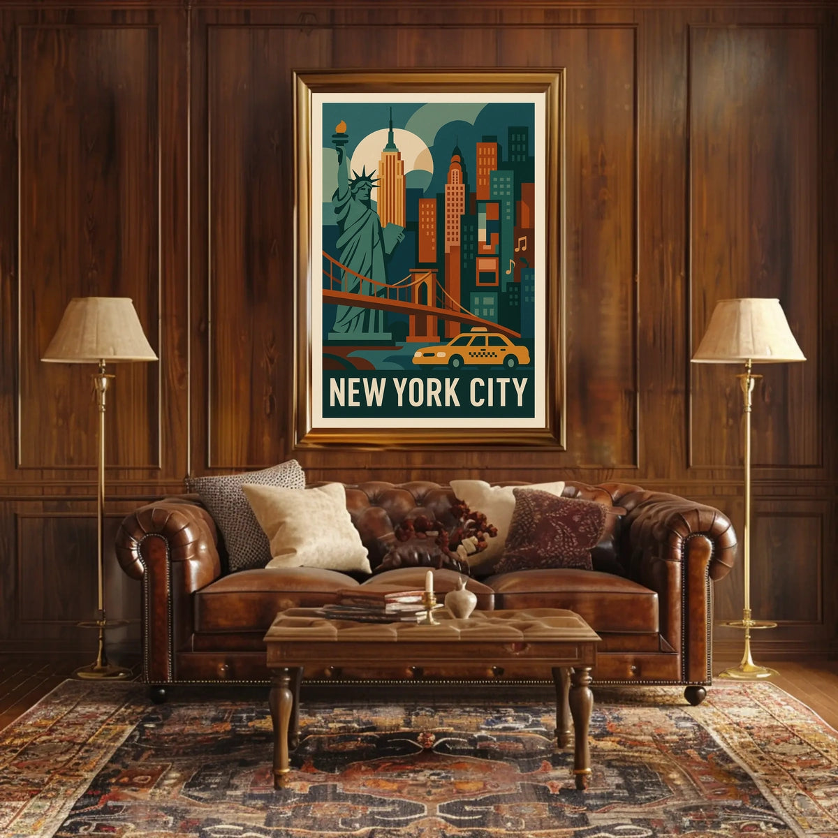 New York City Neon Skyline Cityscape Poster Retro Wall Art