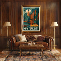 New York City Neon Skyline Cityscape Poster Retro Wall Art