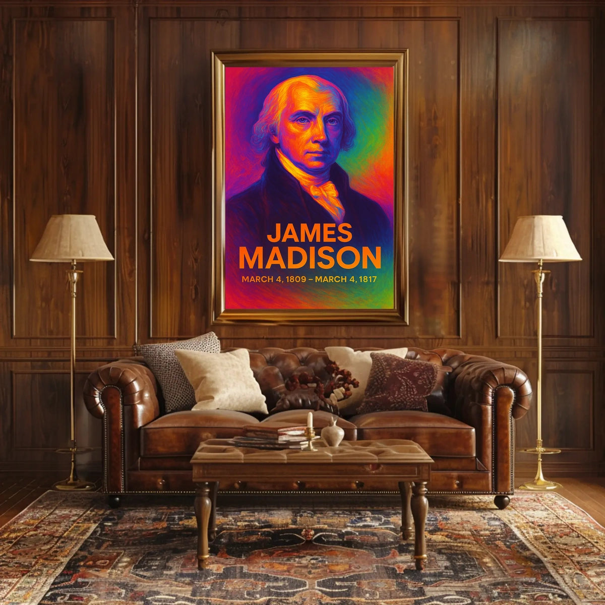 James Madison 4th President of the United States Neon Gradient Overlay Poster