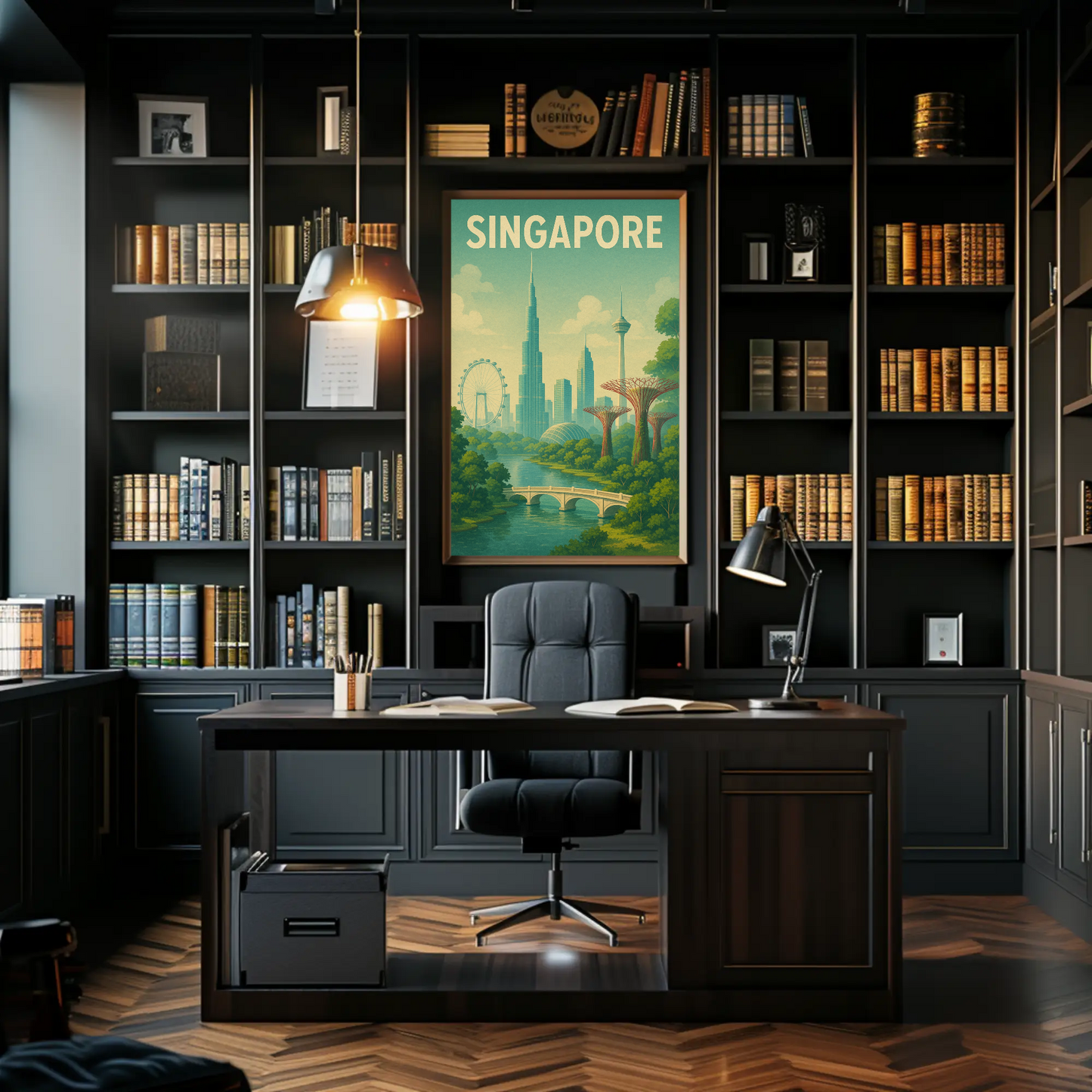 Singapore Skyline Botanical Travel Poster