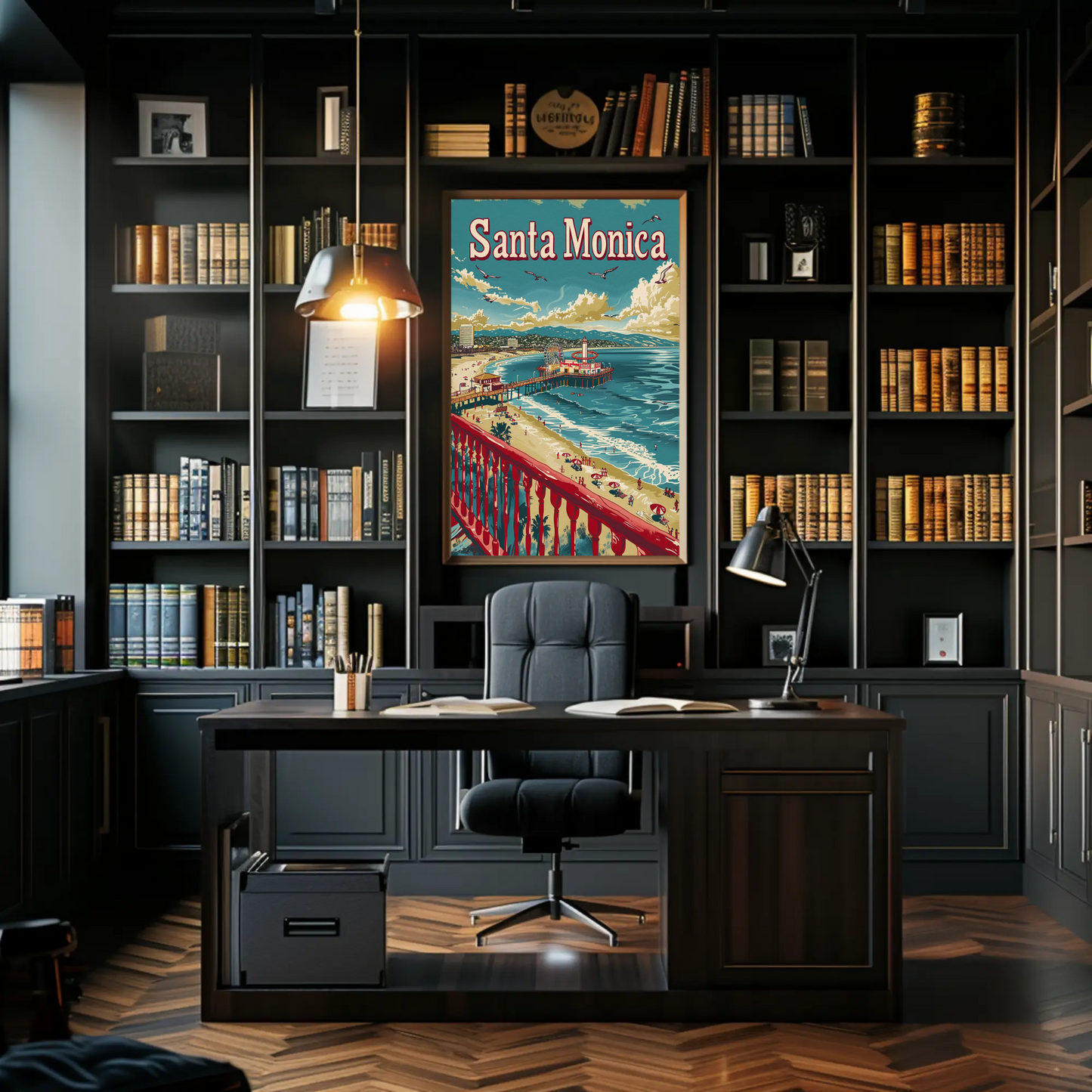 Santa Monica California Beach Pier Travel Poster