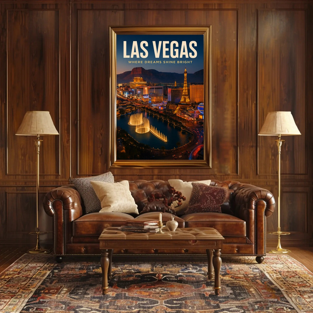 Las Vegas Poster Dreams Shine Bright Skyline Travel Decor