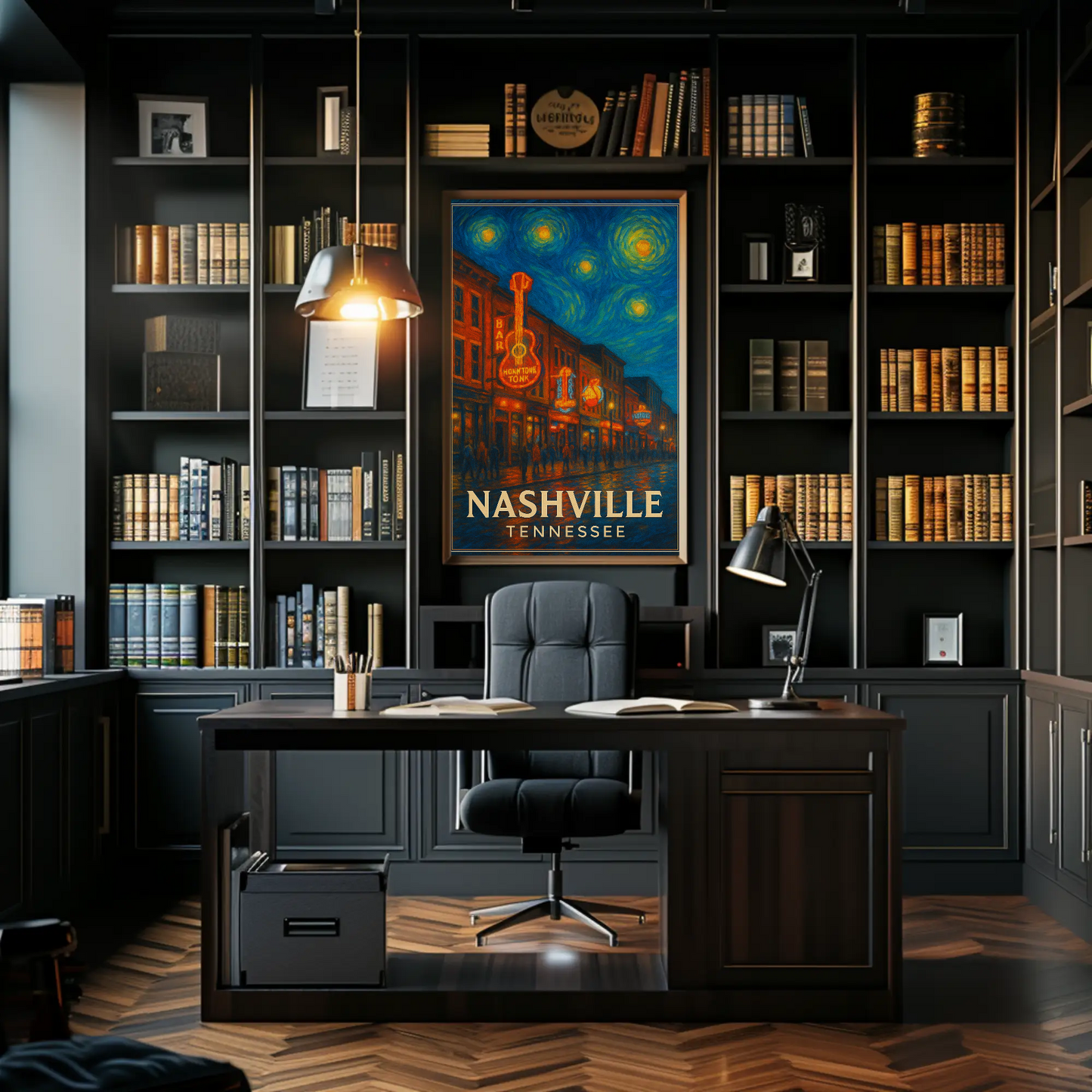 Nashville Tennessee Starry Night Music Scene Travel Poster