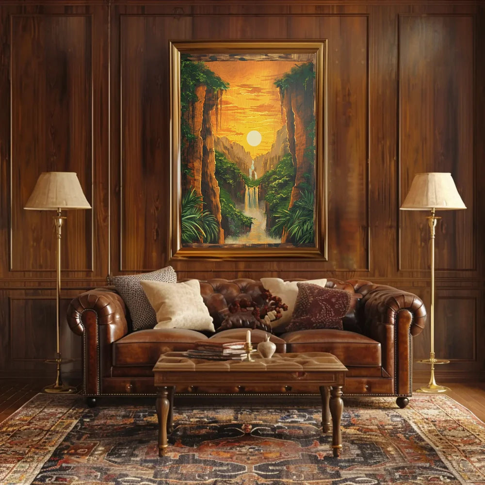 Majestic Waterfall Tropical Landscape Art Poster