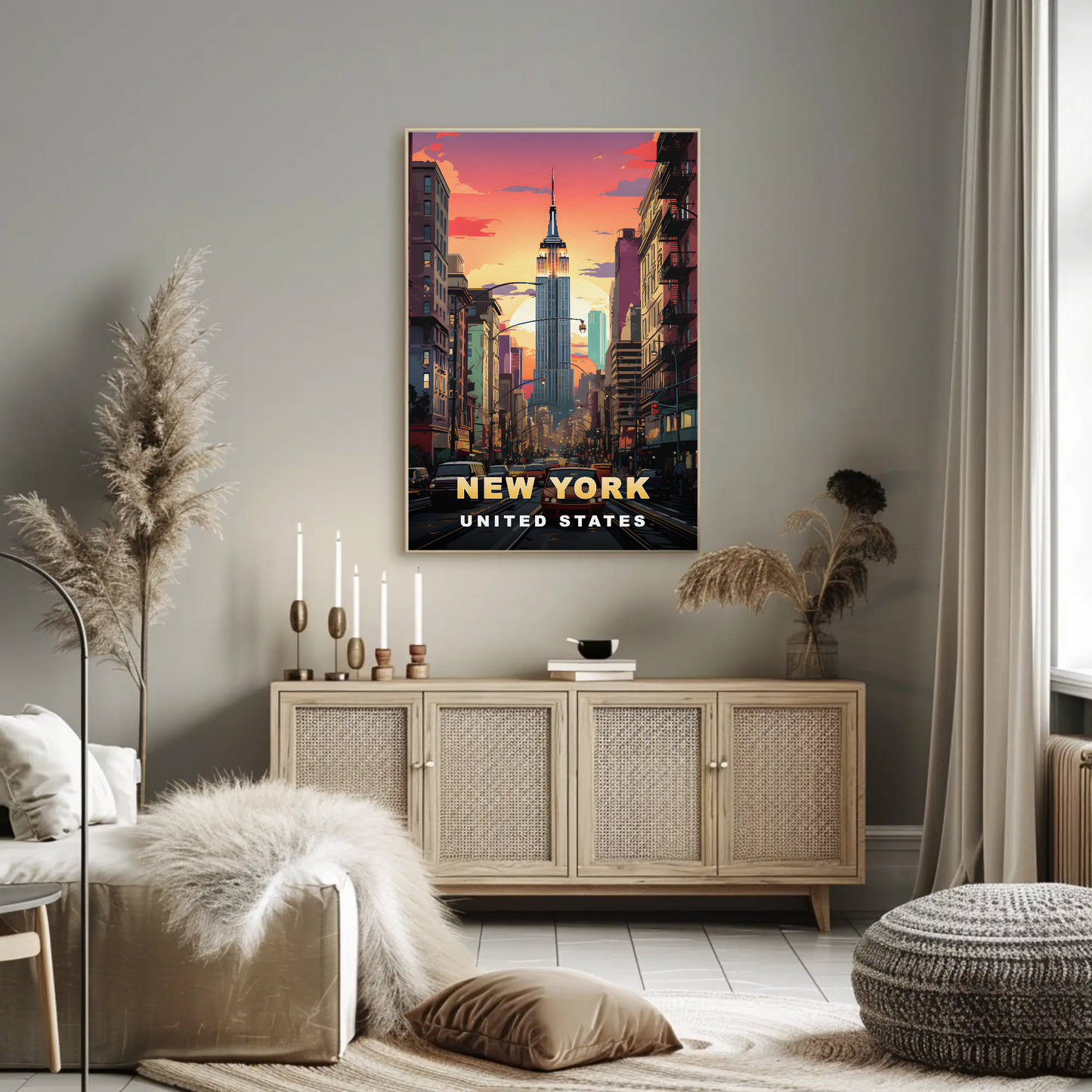 New York Empire State Sunset Vintage Travel Poster