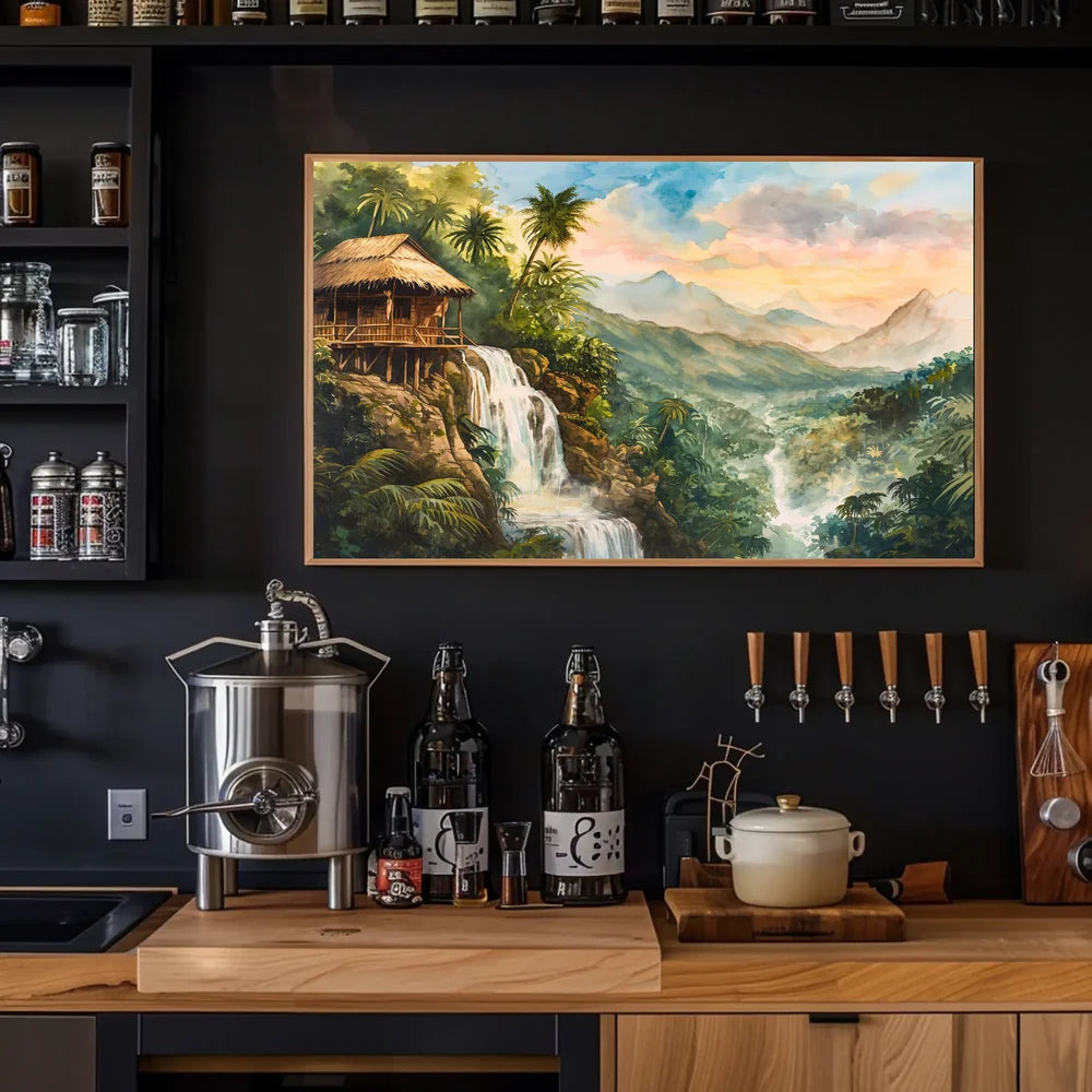 Serene Jungle Waterfall Escape Art Poster