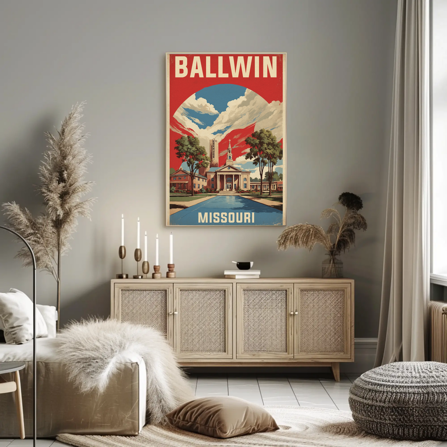 Ballwin Missouri Church Centerpiece Vintage Travel Poster