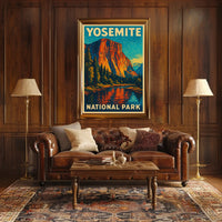 Yosemite Vintage Adventure El Capitan Landscape Retro Travel Art Deco Scenic Nature Lovers Poster