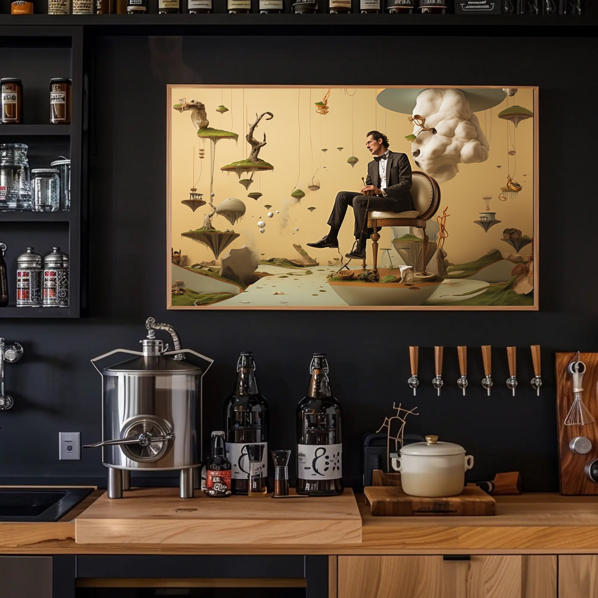 Surreal Floating Islands Tuxedo Man - Artistic Poster