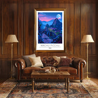 Machu Picchu Moonlit Dusk Vibrant Travel Poster