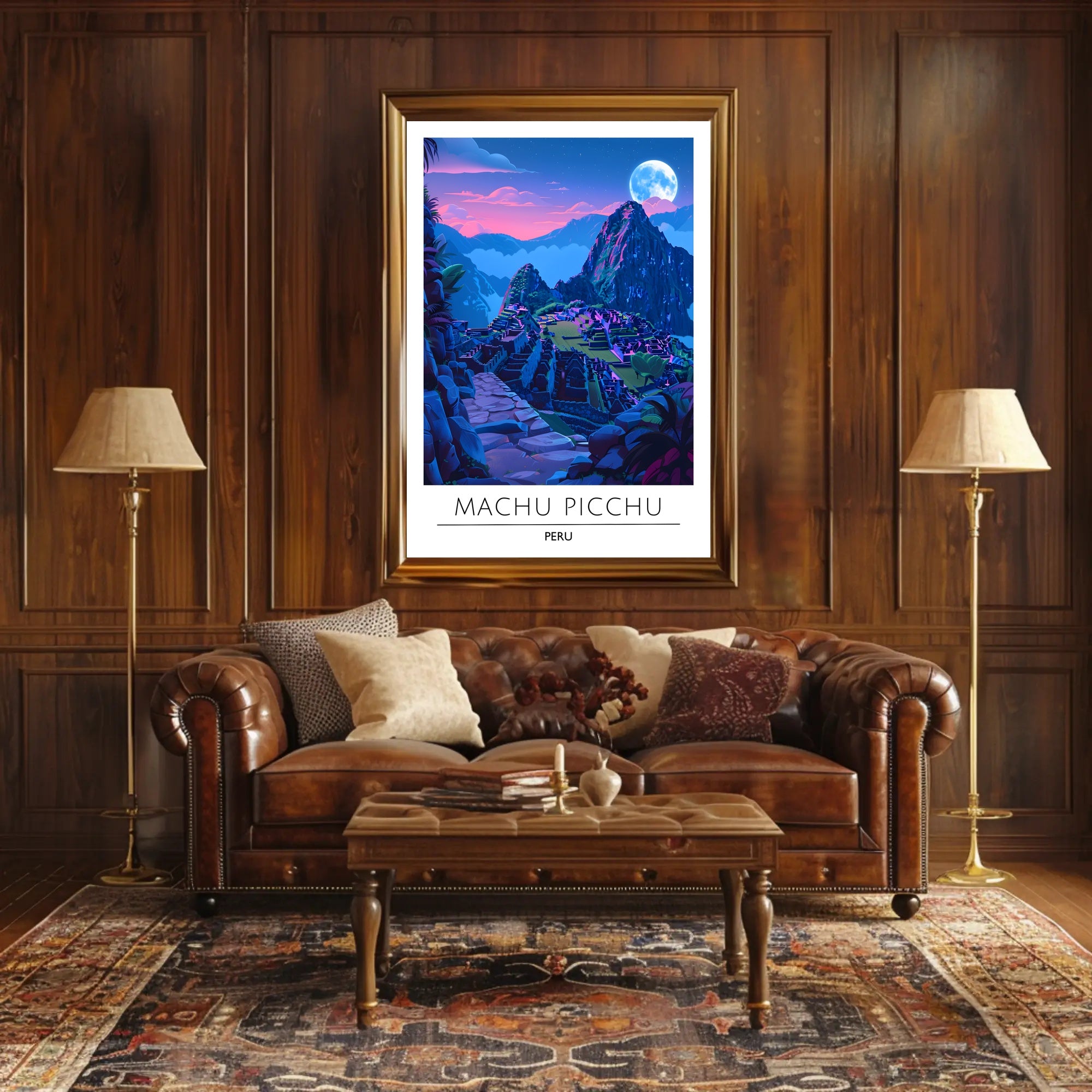 Machu Picchu Moonlit Dusk Vibrant Travel Poster