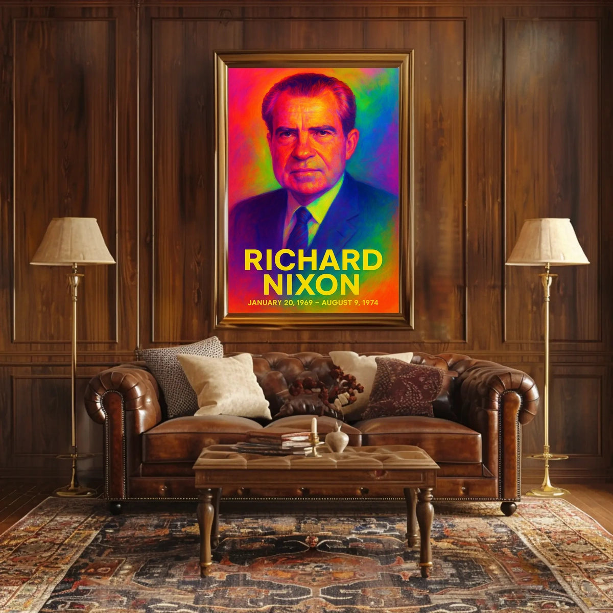 Richard Nixon 37th President of the United States Neon Gradient Overlay Poster