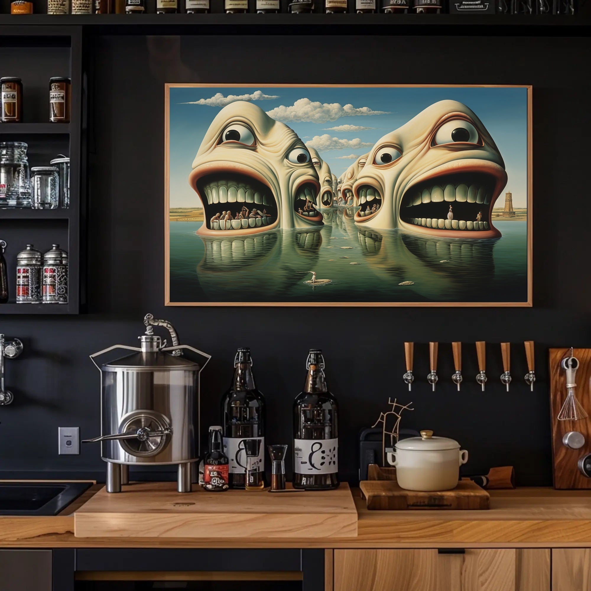 Surreal Faces in Water Abstract Artistic Poster