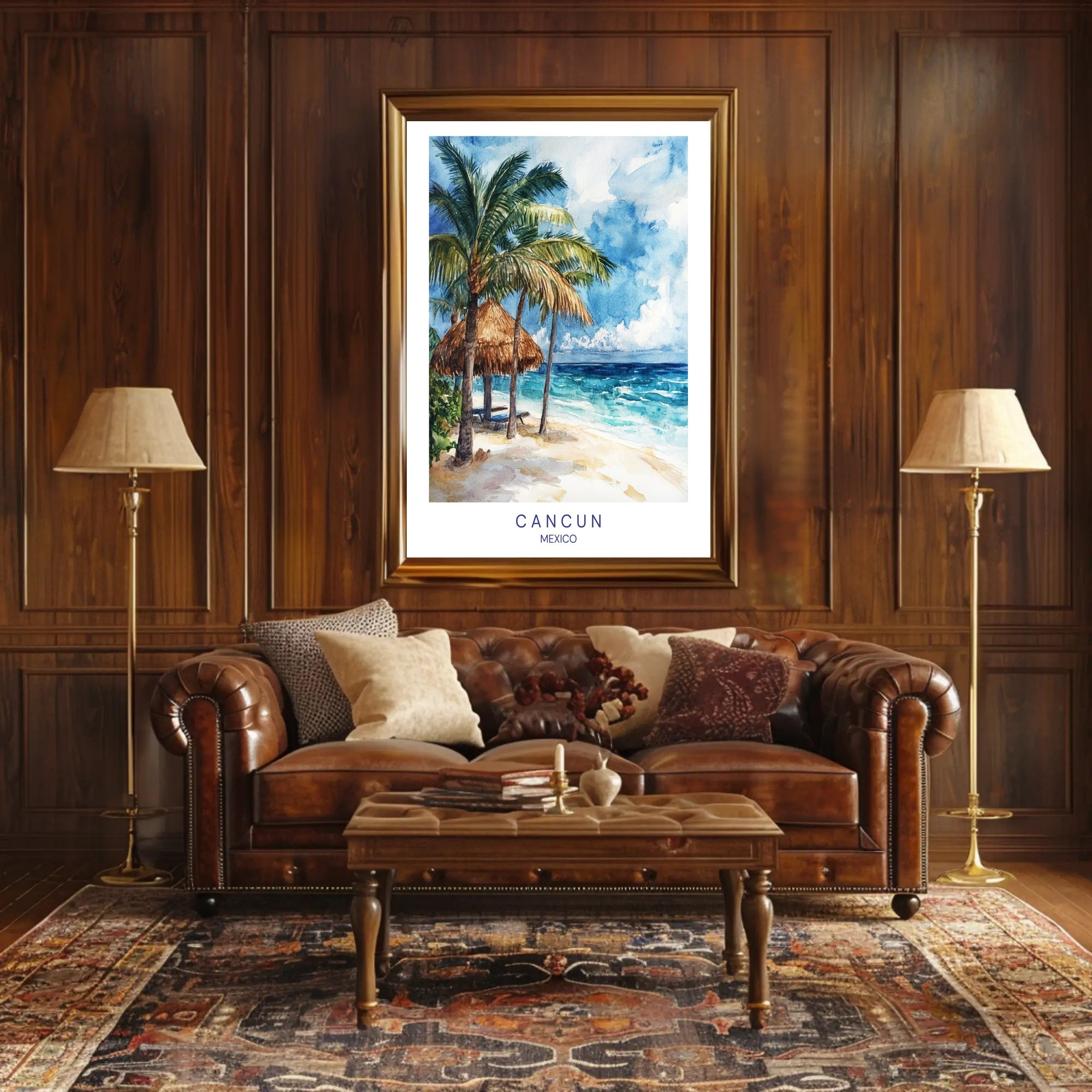 Serene Cancun Beach Watercolor Scene Travel Poster PosterGoat