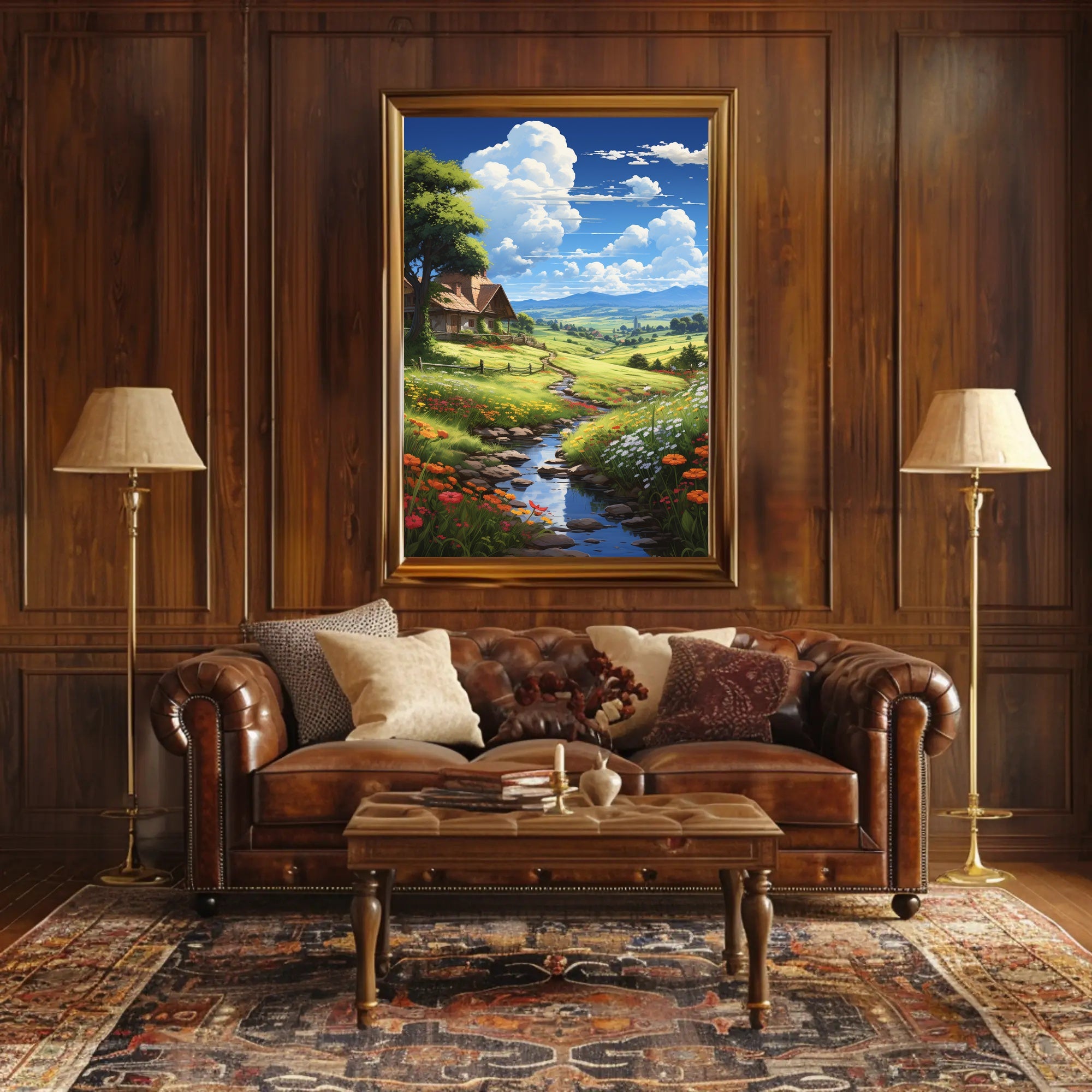 Serene Countryside Retreat: Idyllic Landscape Art Poster
