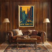 New York City Neon City Comic Art Poster Retro Wall Art