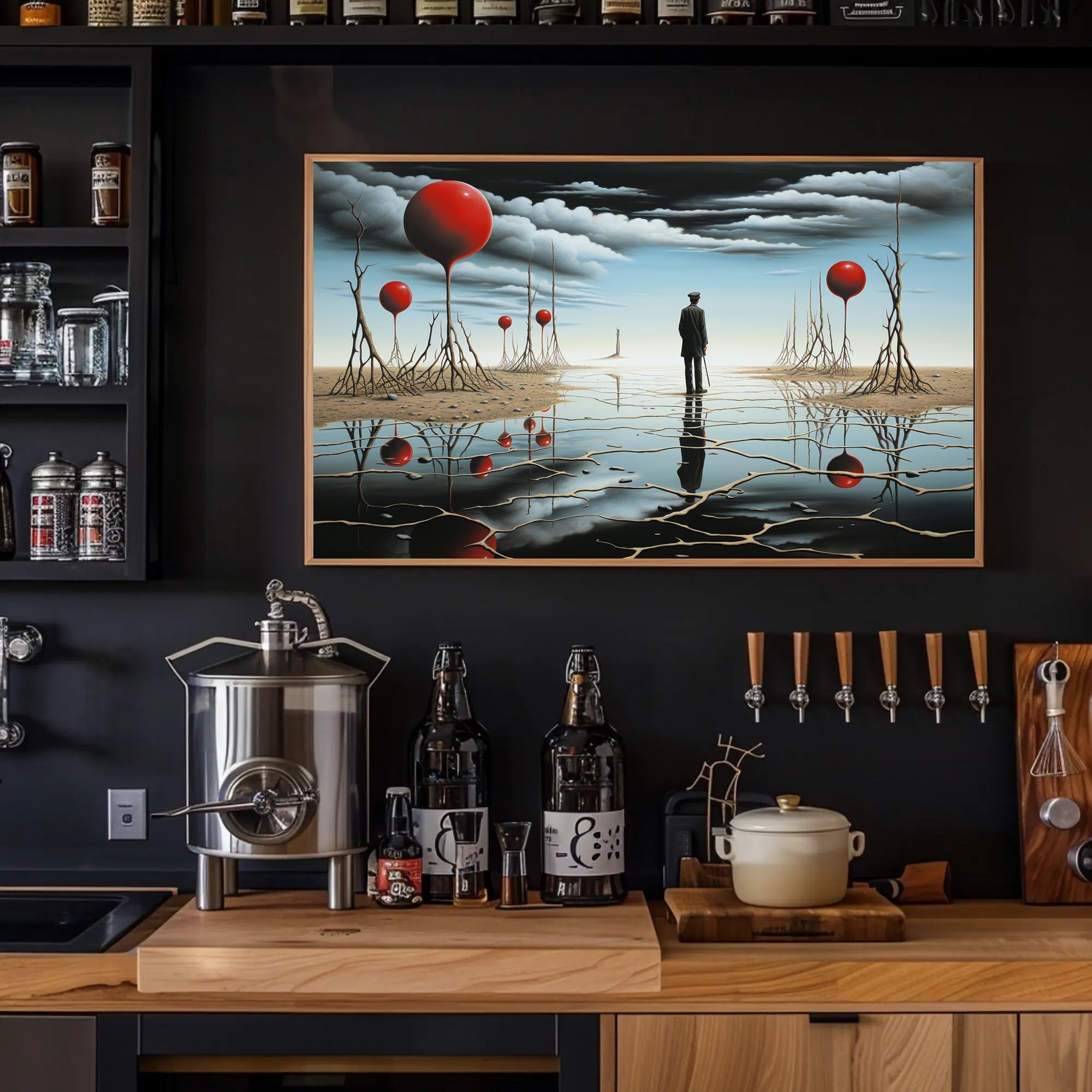 Enigmatic Reflection: Surreal Landscape with Timeless Figure Poster