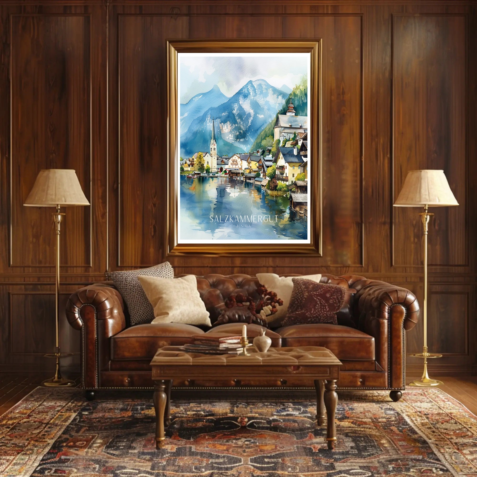 Serene Salzkammergut Austria Travel Watercolor Poster PosterGoat