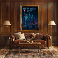 Neon Skyline Futuristic New York Poster Modern Wall Art