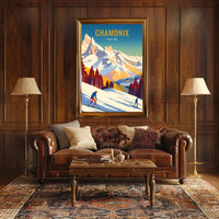 Chamonix Ski Adventure Vintage Travel Poster