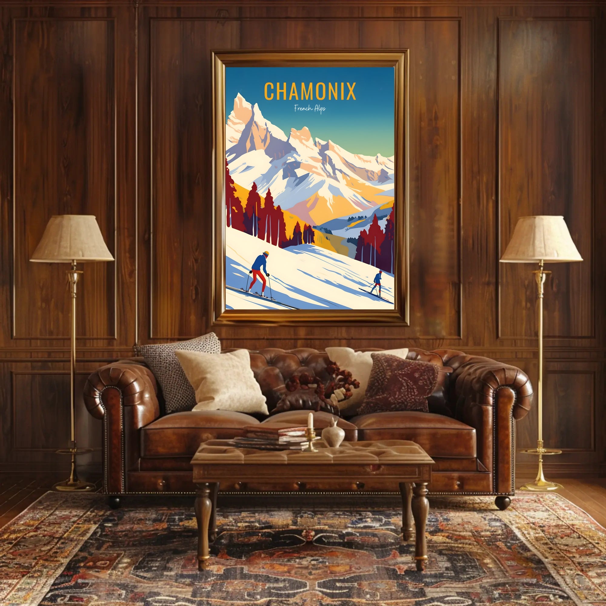 Chamonix Ski Adventure Vintage Travel Poster