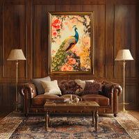 Peacock in Floral Splendor: Artistic Poster