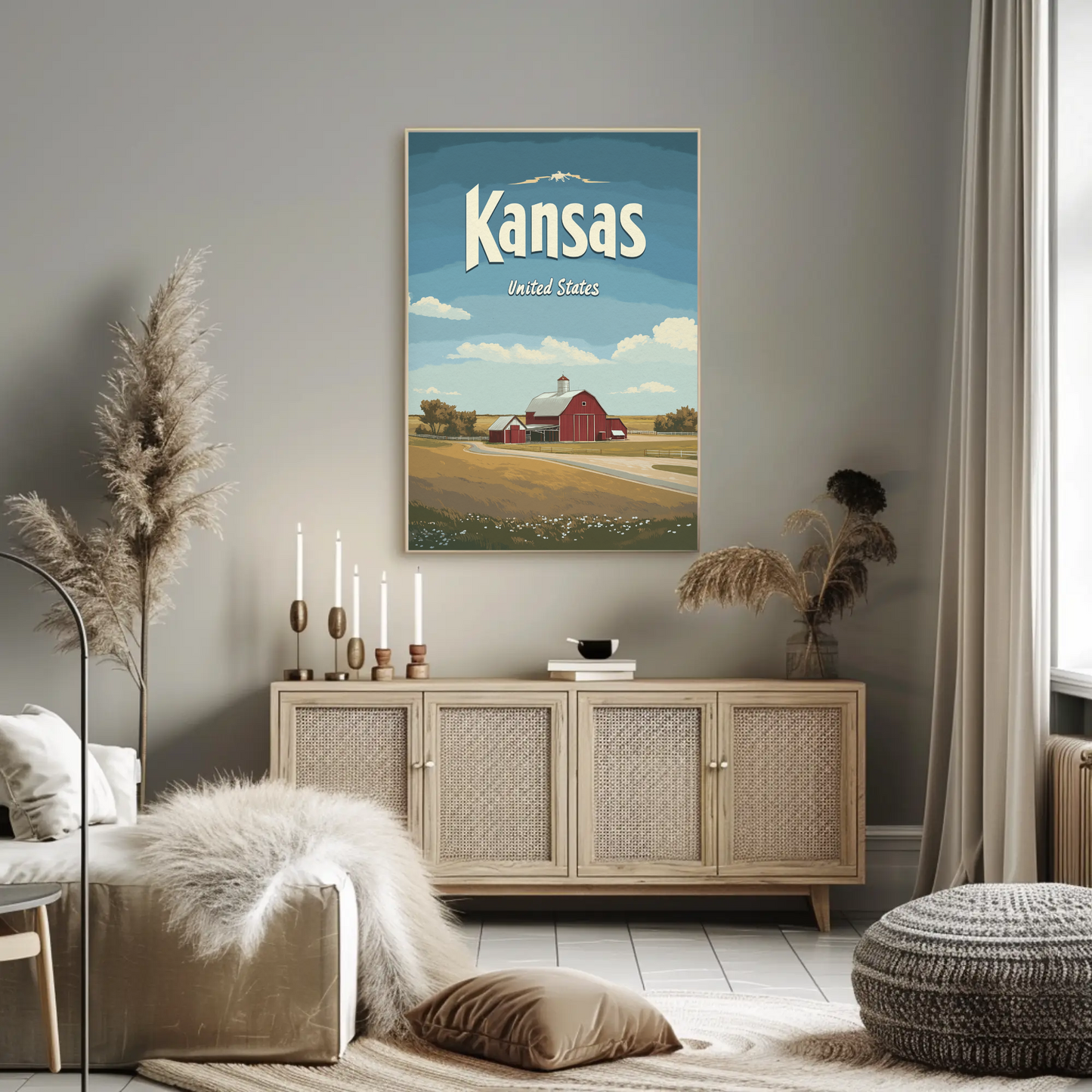 Kansas Farmstead Flat Design Vintage Poster