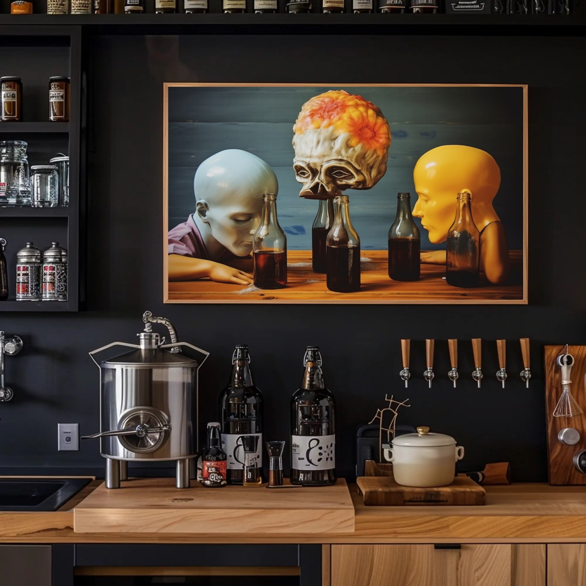 Surreal Mannequin Heads at Table - Abstract Artistic Poster