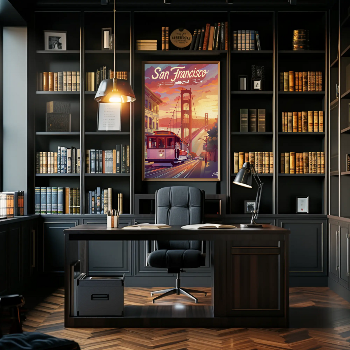 San Francisco Cable Car Golden Sunset Travel Poster
