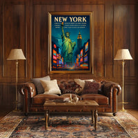 New York City Landmarks Skyline Poster Retro Wall Art