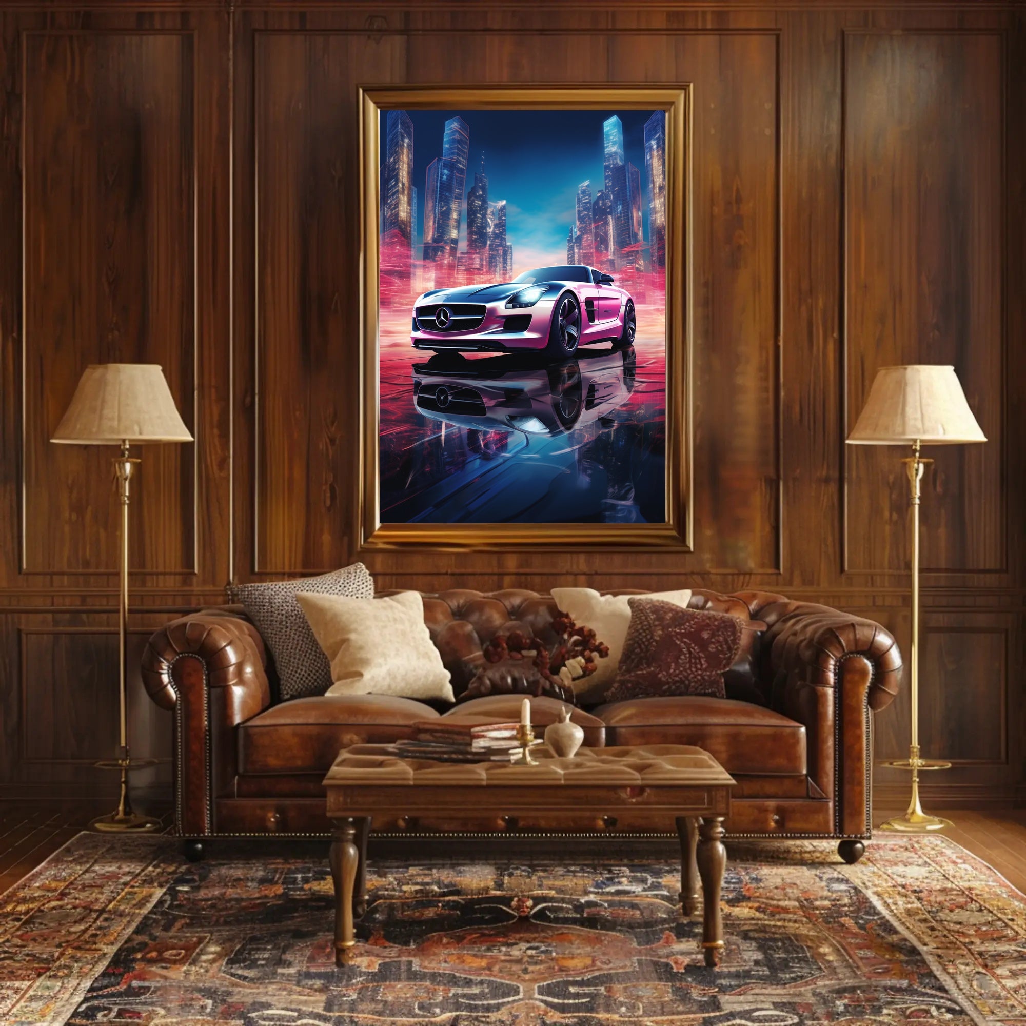 Futuristic Sports Car in Neon City Futuristic Sci-Fi Poster