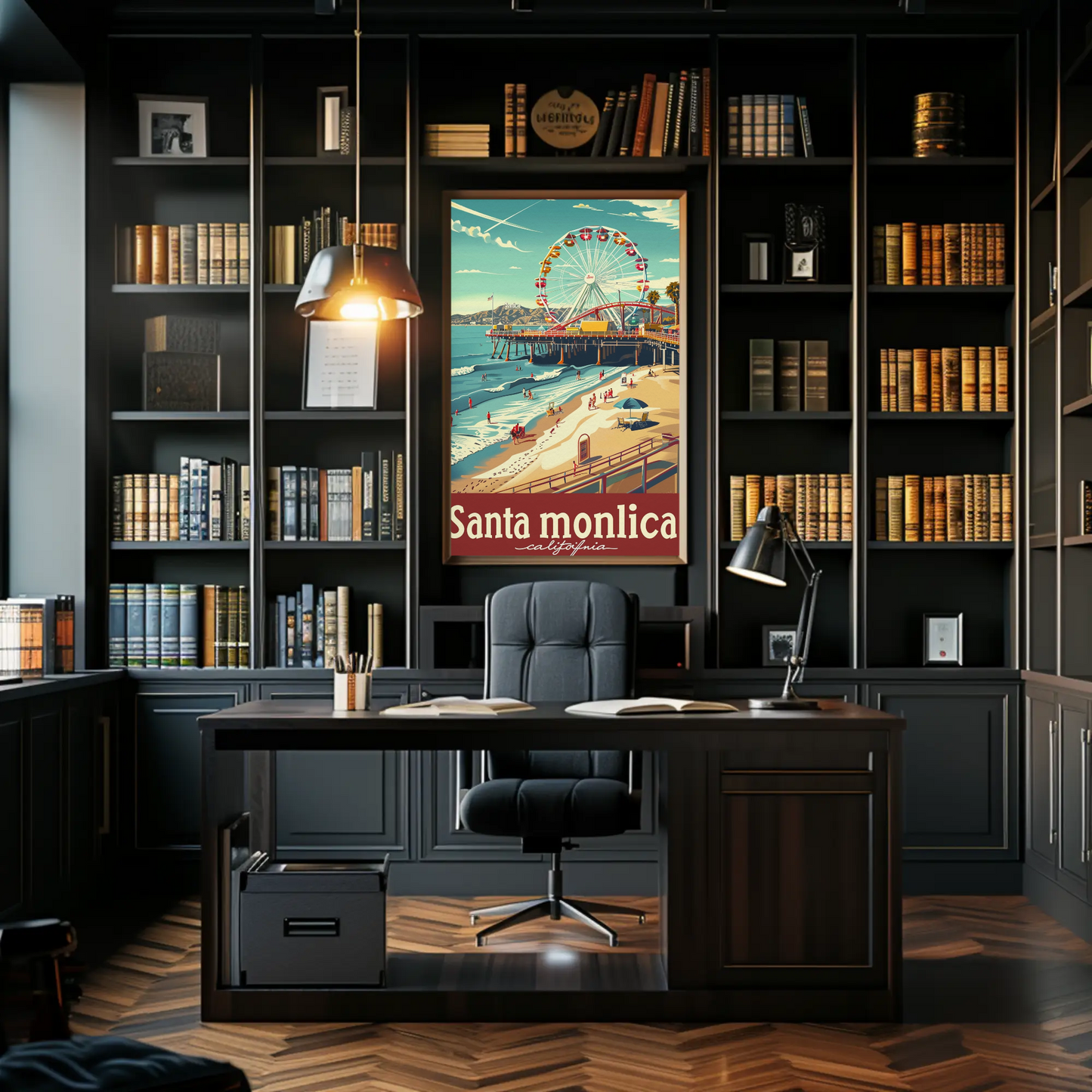 Santa Monica California Ferris Wheel Oceanfront View Travel Poster