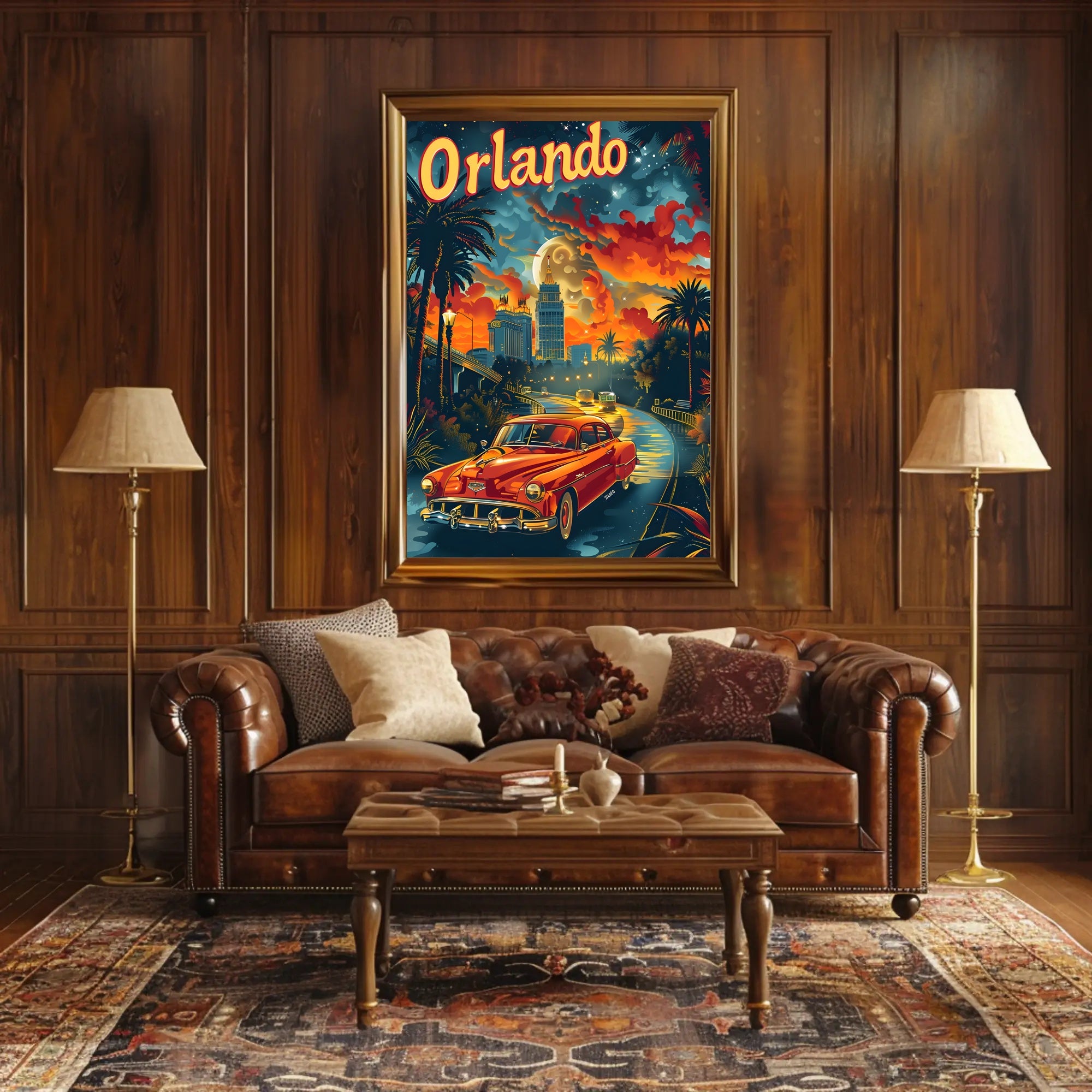 Vintage Orlando Adventure: Classic Car Travel Poster