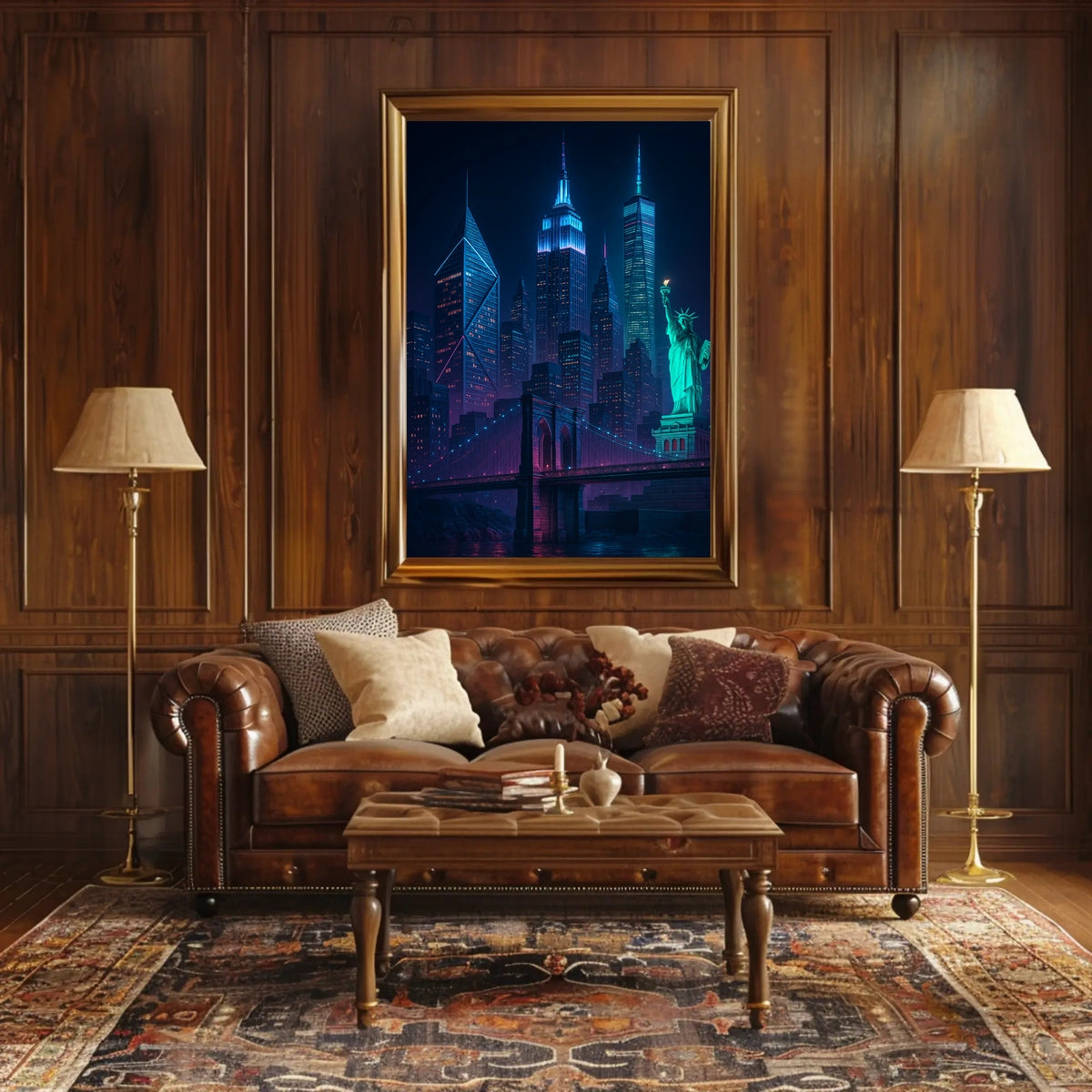 New York City Cyberpunk Skyline Poster Abstract Wall Art