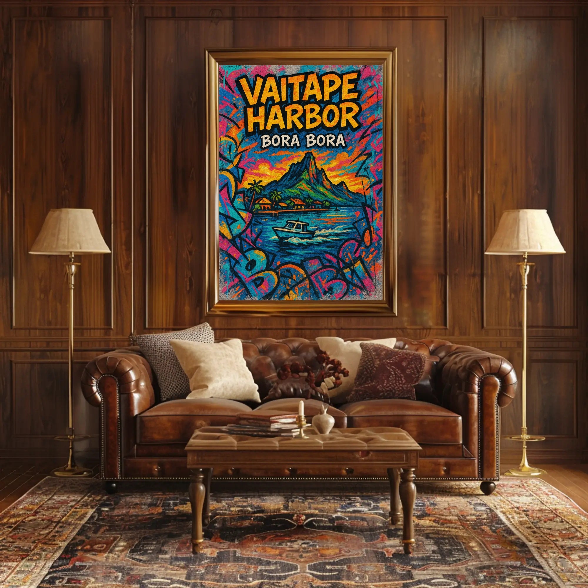 Vaitape Harbor Poster Bora Bora Colorful Travel Art
