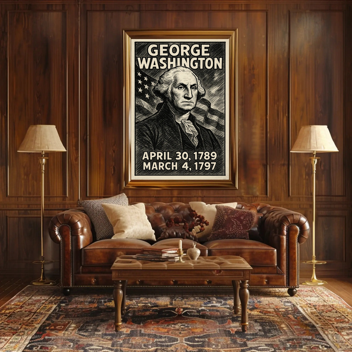 George Washington 1st President of the United States B & W Comic Sketch Poster