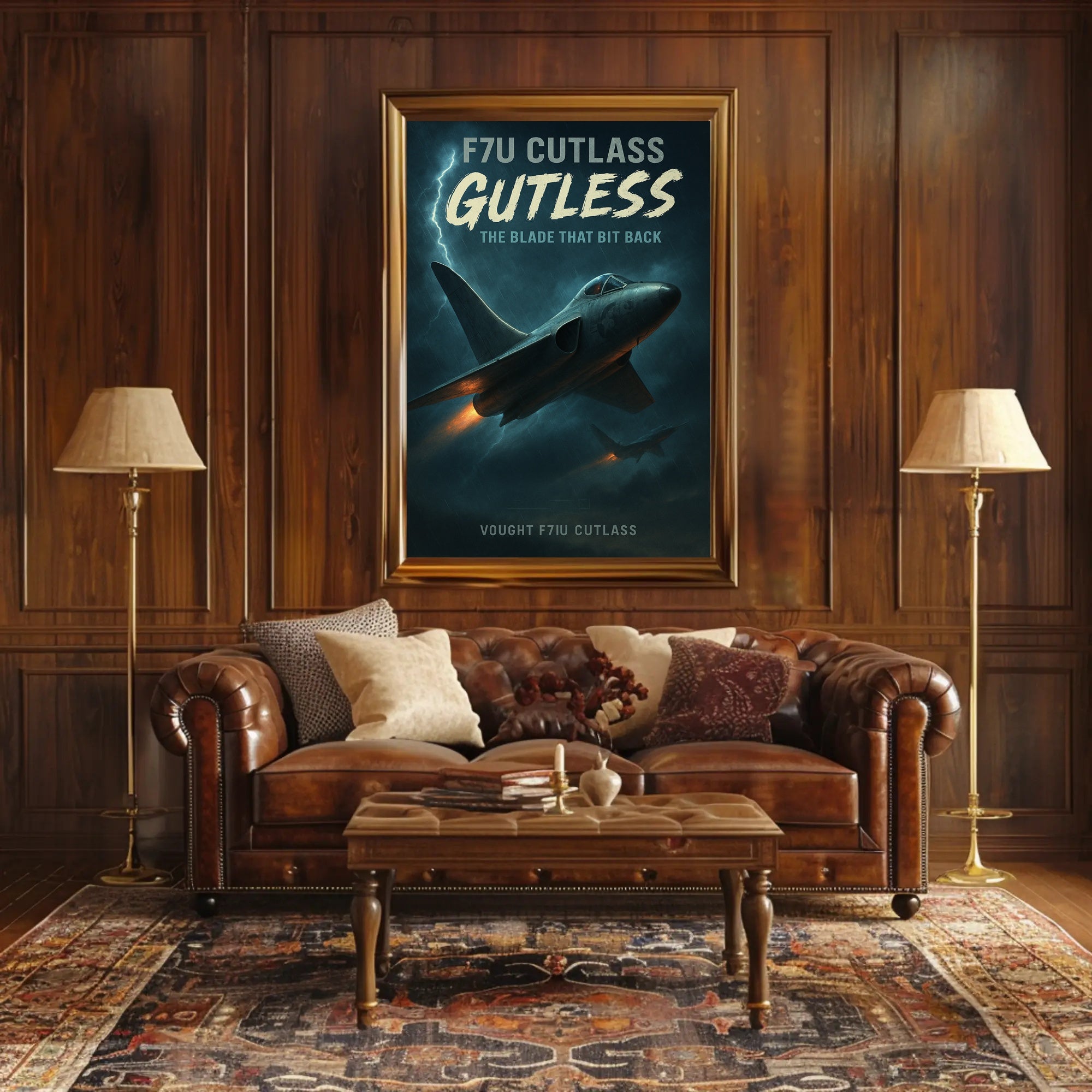 F7U Cutlass Aircraft with Lightning Poster