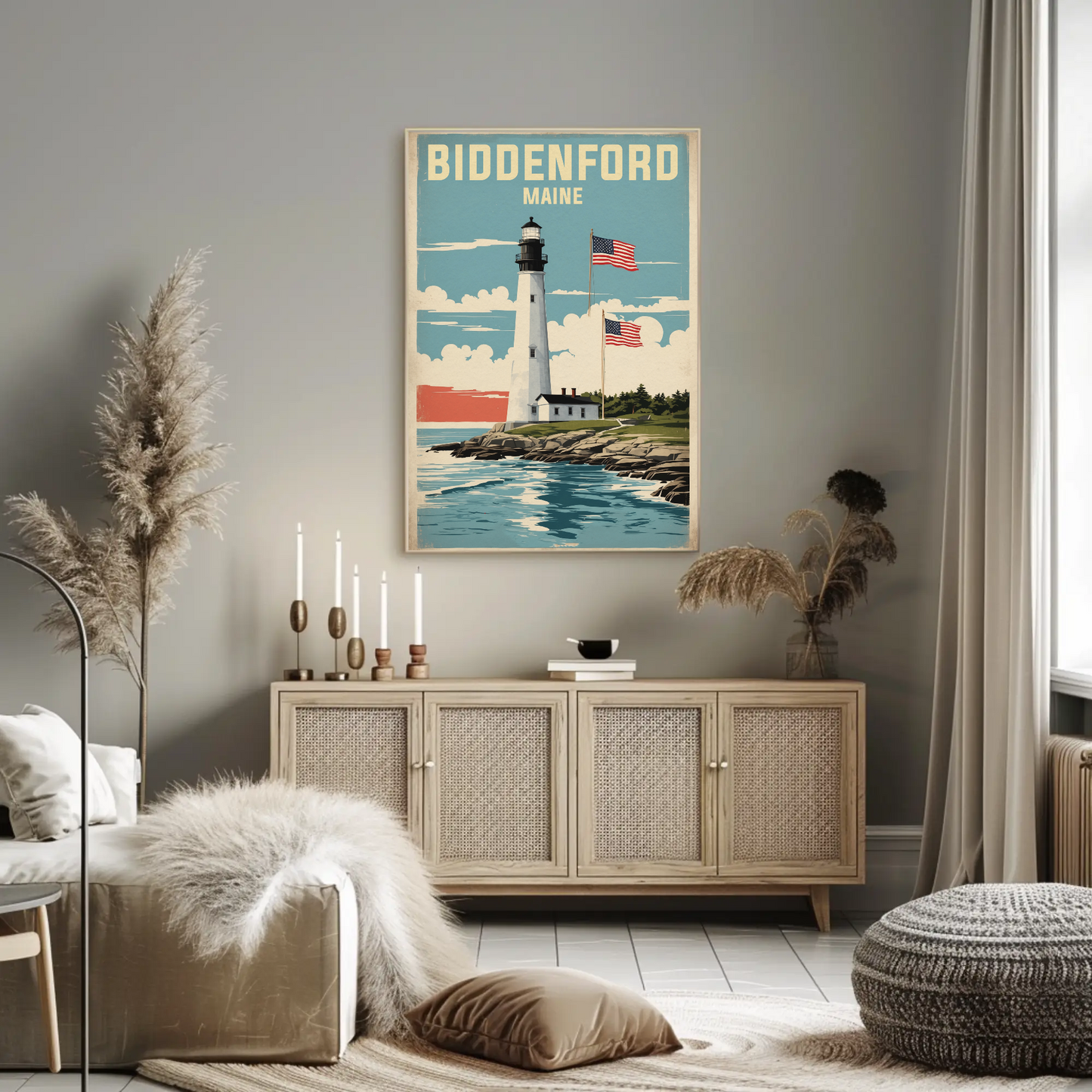 Biddeford Maine Seaside Lighthouse Vintage Travel Poster
