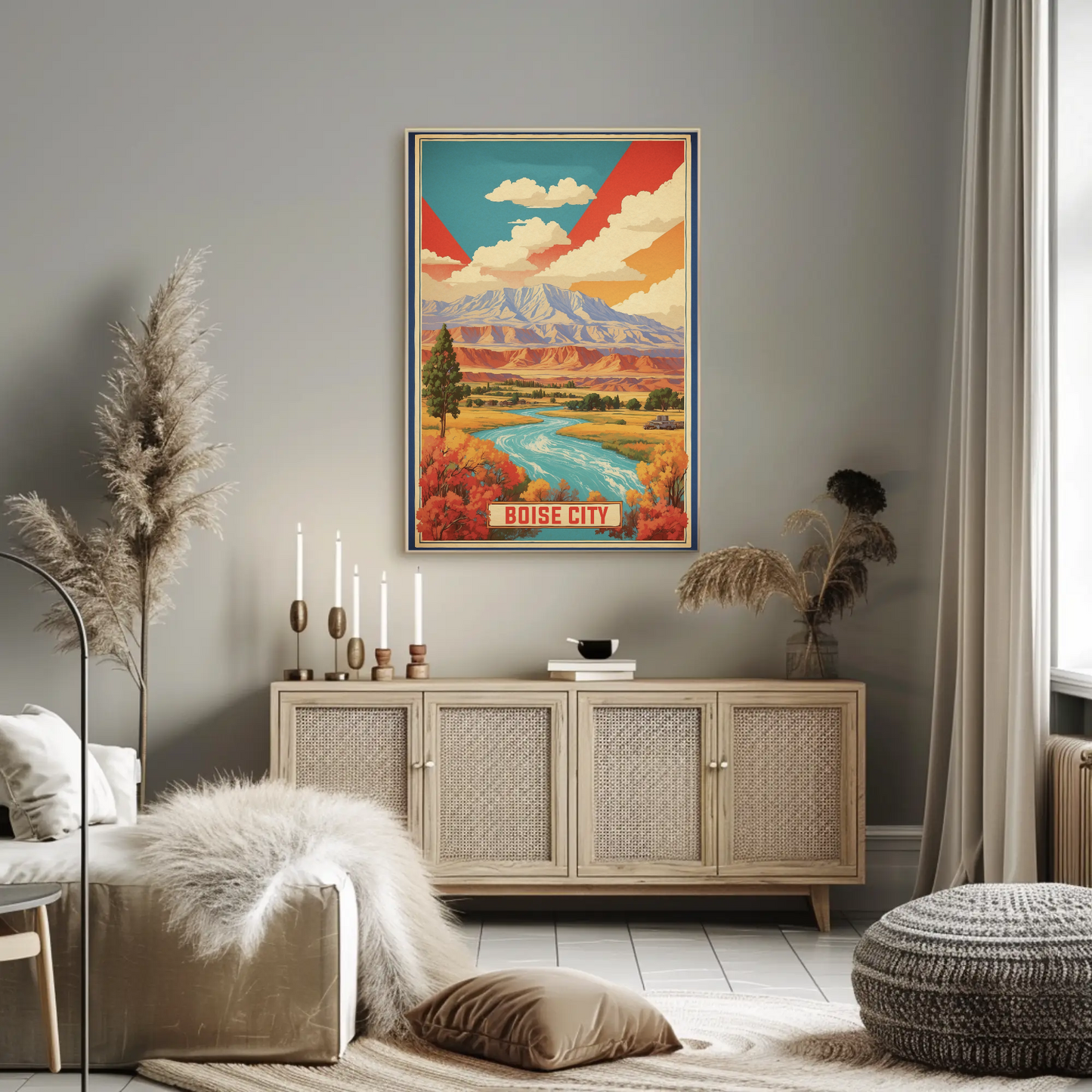 Boise City Idaho Cityscape Art Print Vintage Travel Poster