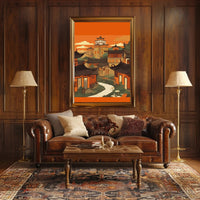 Tranquil Village at Sunset Poster