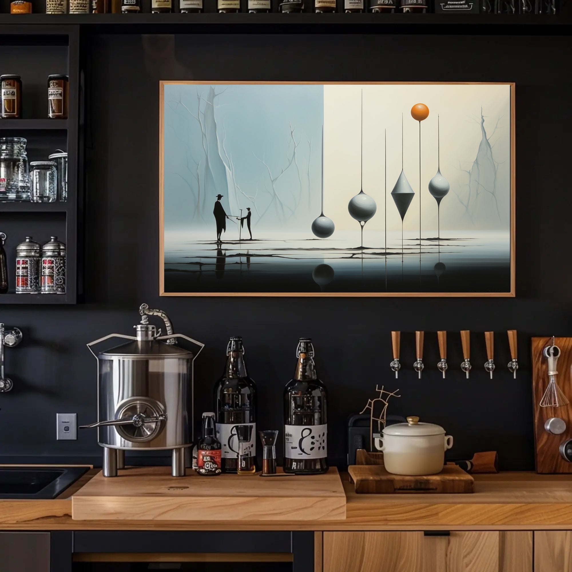 Surreal Silhouettes on Reflective Surface Artistic Poster