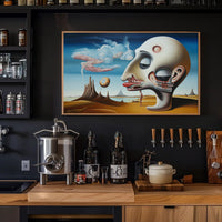 Surreal Human Head in Desert Landscape Art Poster