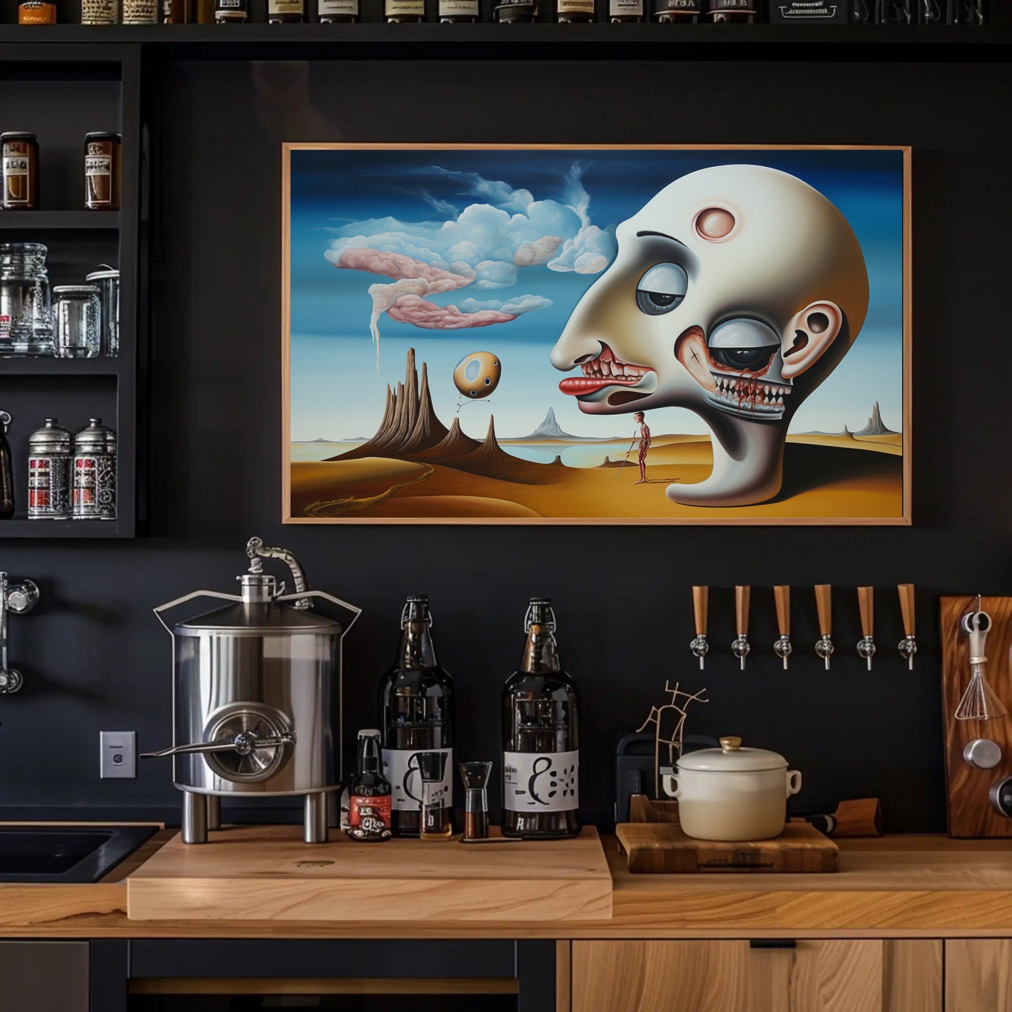 Surreal Human Head in Desert Landscape Art Poster