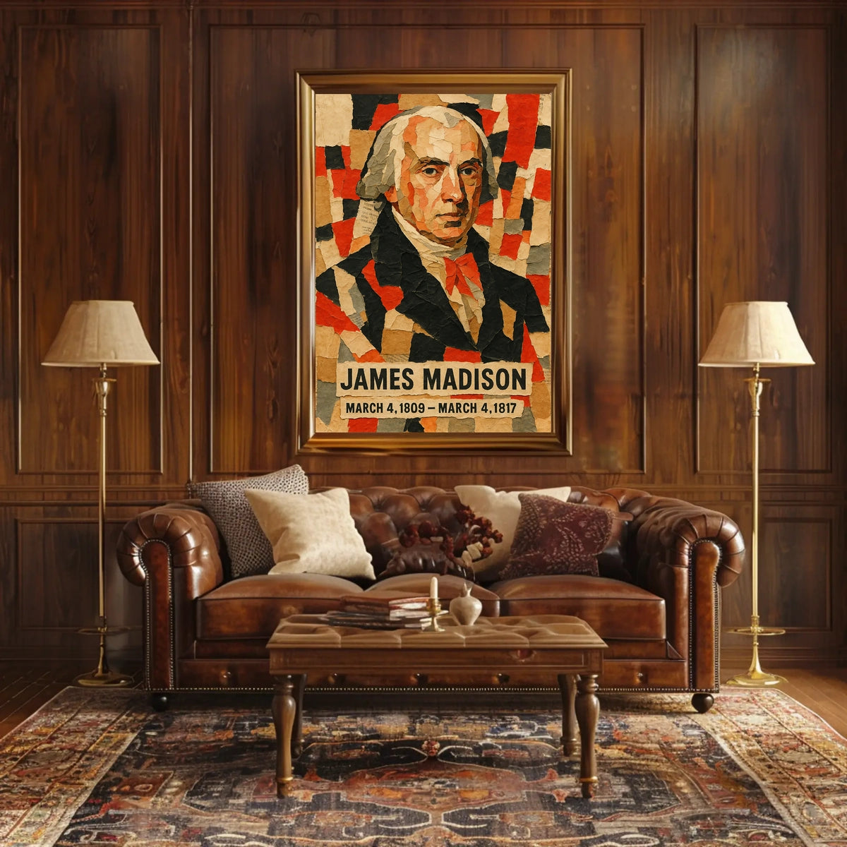 James Madison 4th President of the United States Layered paper Collage Poster