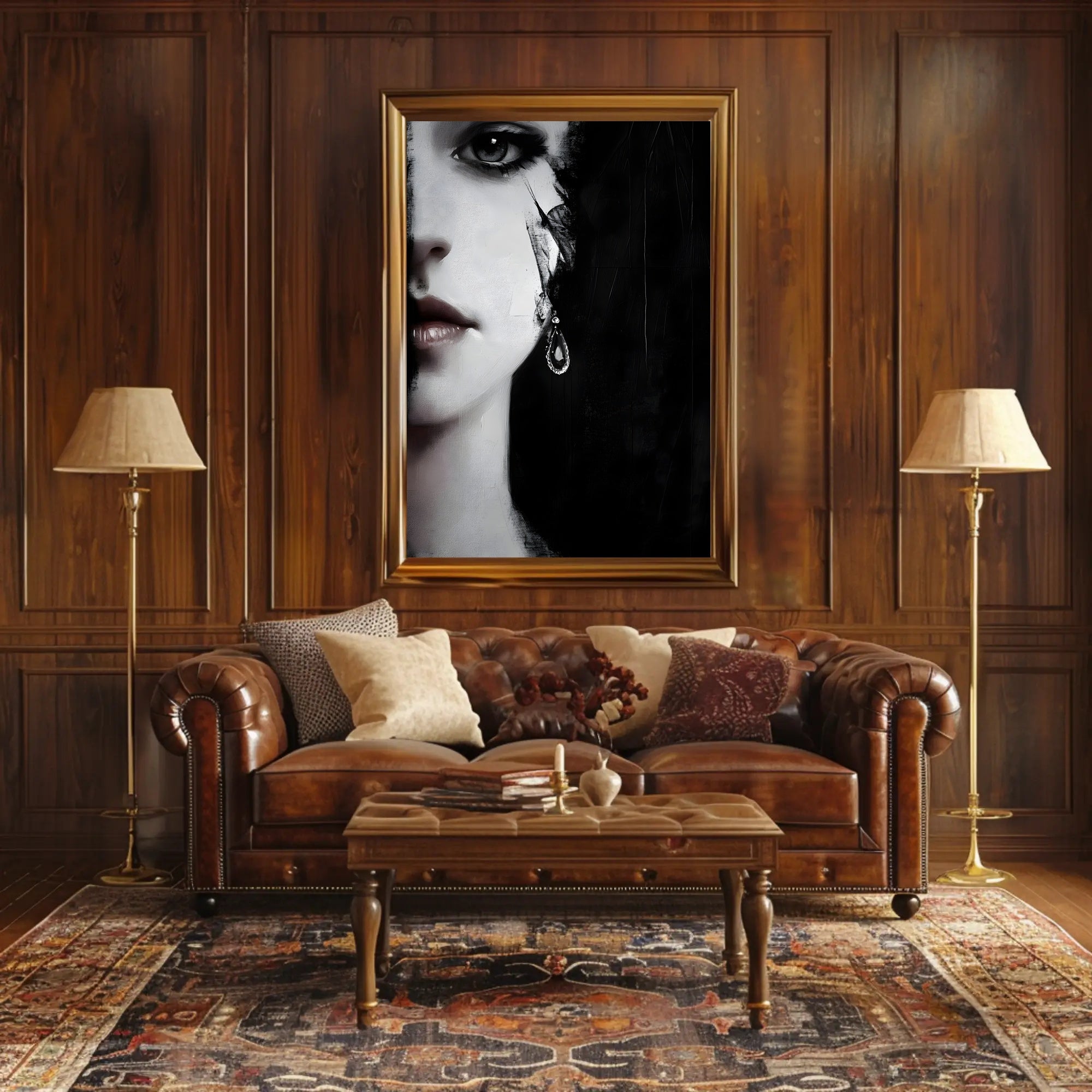 Striking Surreal Portrait Black & White Artistic Poster PosterGoat