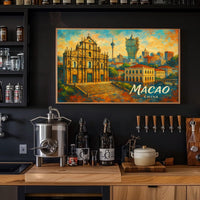 Macao Cityscape Vibrant Night View Digital Painting Poster