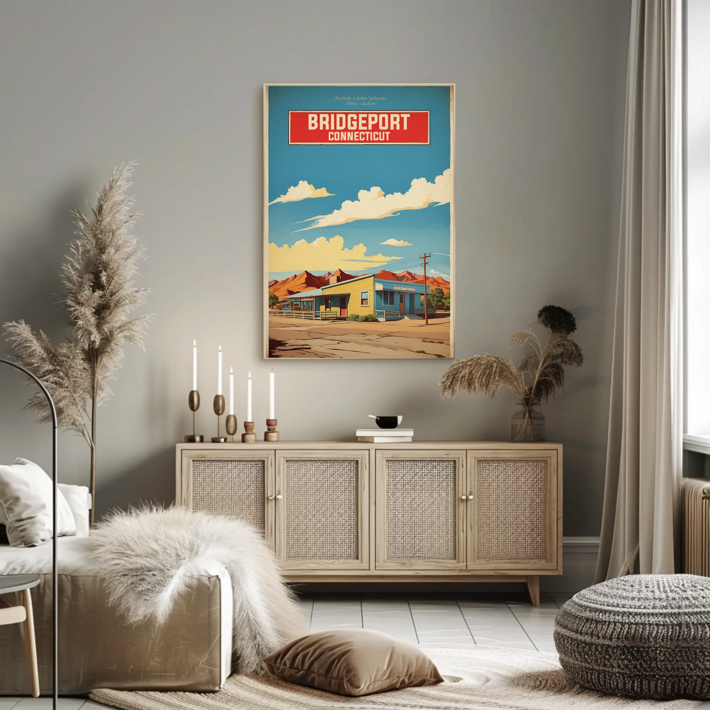 Bridgeport Connecticut Cityscape Art Print Vintage Travel Poster