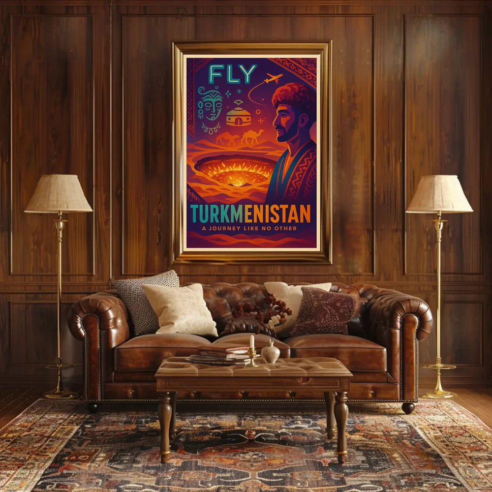 Turkmenistan Vintage Travel Poster with Cultural Elements PosterGoat