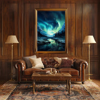 Aurora Borealis Over Snowy Mountains Poster